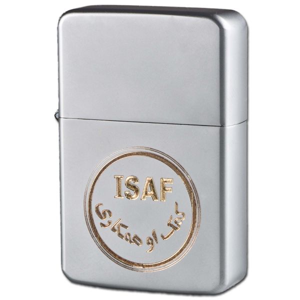 Encendedor de bolsillo Z-Plus Gas con grabado de ISAF