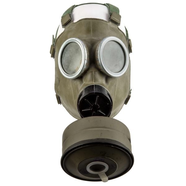 Máscara de gas ABC polaca MC-1 con filtro y bolsa usada