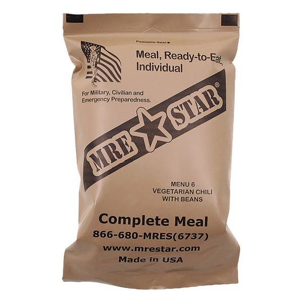MRE Star Ready-to-Eat menú chile vegetariano