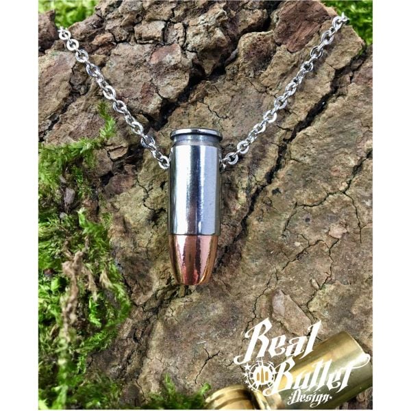 Collar Real Bullet Design Single Bullet .9 mm HP plata
