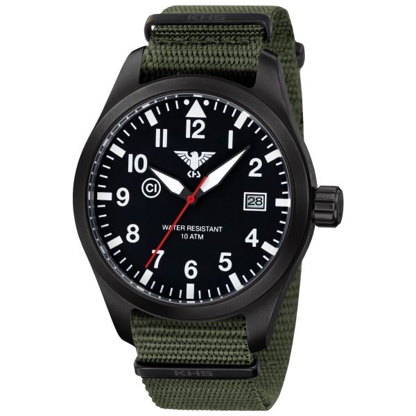Reloj KHS Airleader Black Steel correa OTAN verde oliva
