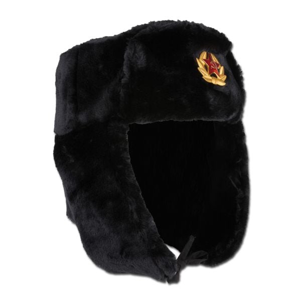 Sombrero de piel ruso con distintivo - color negro
